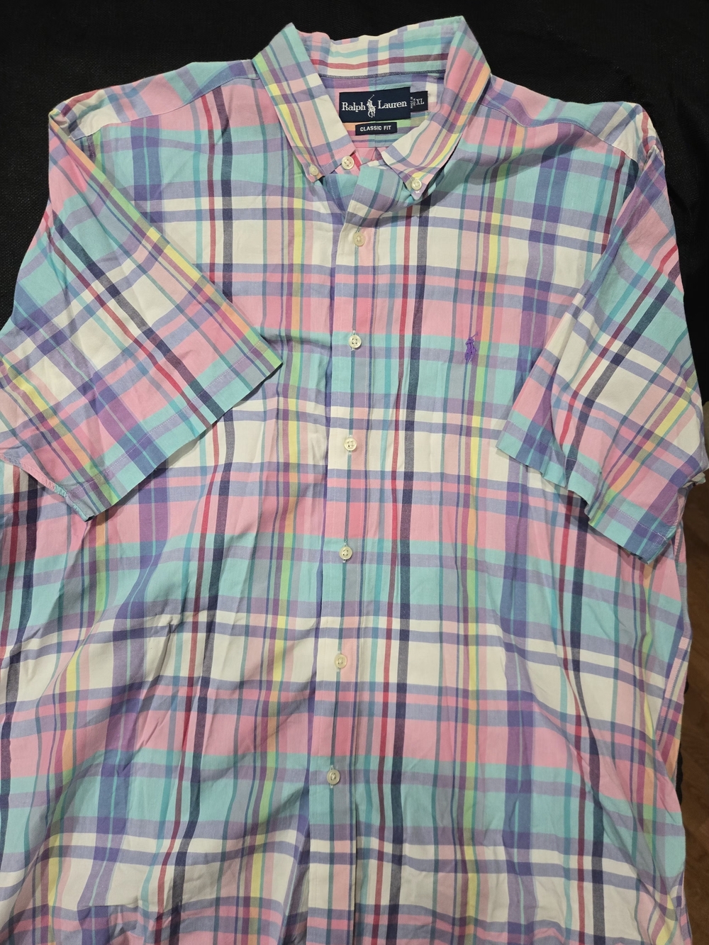 Ralph Lauren Pink & Aqua Plaid Short-Sleeve Button-Down Shirt